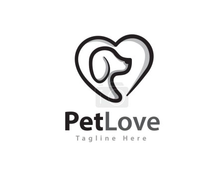 Téléchargez les illustrations : Chien animal amour coeur ligne art logo symbole illustration modèle inspiration - en licence libre de droit