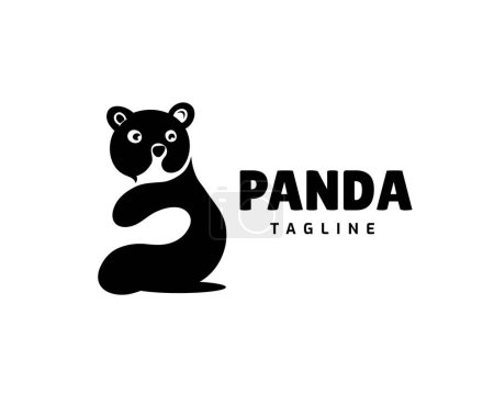 Téléchargez les illustrations : Simple silhouette noire panda regarder en arrière modèle de logo illustration - en licence libre de droit