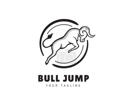 Illustration for Line art circle bull jump high logo template illustration - Royalty Free Image