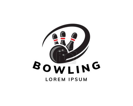 Téléchargez les illustrations : Boule bowling déplacement rapide frapper broches noir silhouette logo modèle illustration - en licence libre de droit