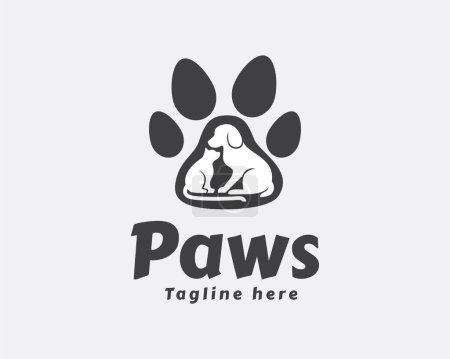 Téléchargez les illustrations : Patte empreinte chien chat animaux soins logo illustration - en licence libre de droit