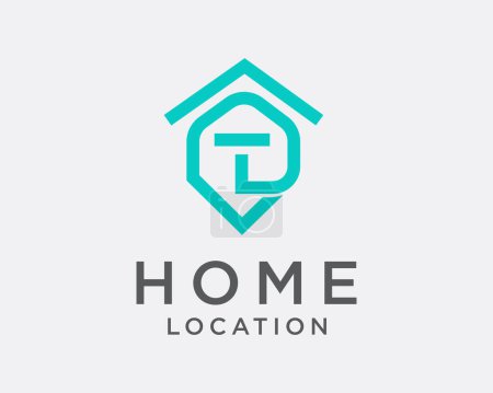 Illustration for T initial location pin home house line art logo template illustration - Royalty Free Image
