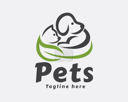 Illustration for Green eco nature leaf care pet dog cat logo template illustration - Royalty Free Image