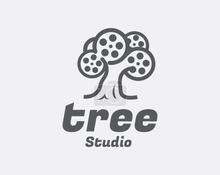 Illustration for Movie film roll tree grow production studio logo template illustration - Royalty Free Image