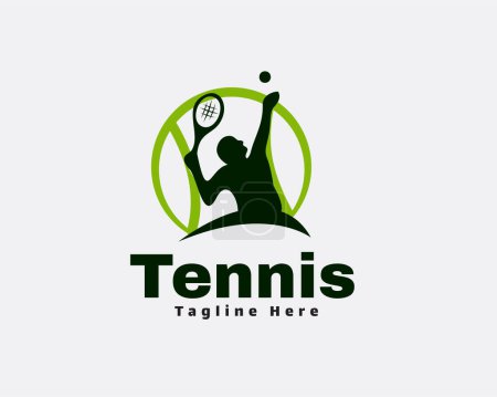 Téléchargez les illustrations : Silhouette tennis joueur service logo modèle illustration inspiration - en licence libre de droit