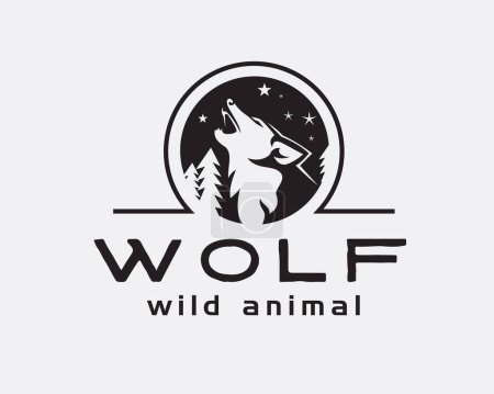 Téléchargez les illustrations : Loup sauvage rugissant dans la forêt illustration de modèle de logo de cercle d'espace négatif - en licence libre de droit