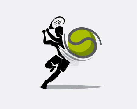 Téléchargez les photos : Silhouette joueur de tennis shoot ball logo modèle illustration - en image libre de droit