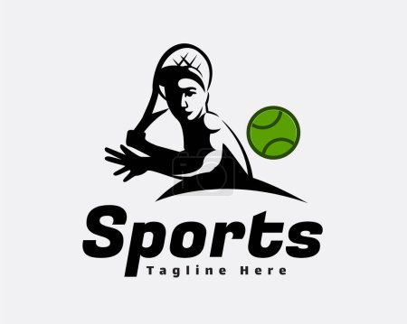 Illustration for Tennis player shoot sports logo template illustration - Royalty Free Image
