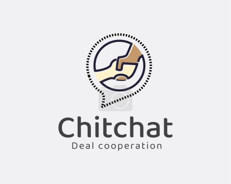 Illustration for Circle line art handshake deal business cooperation chat communication logo template illustration - Royalty Free Image