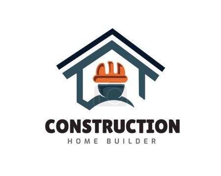 Téléchargez les illustrations : Maison maison entrepreneur construction constructeur casque sûr travail logo illustration modèle - en licence libre de droit