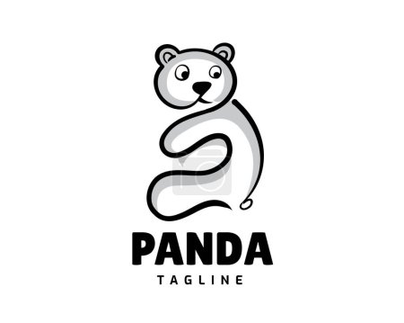 Téléchargez les photos : Simple dessin ligne art panda regarder en arrière modèle de logo illustration - en image libre de droit