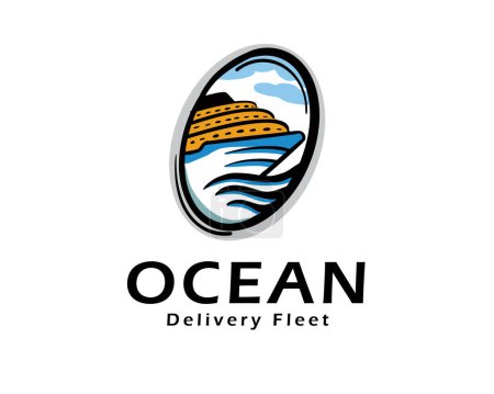 Illustration for Circle view ship ocean wave delivery transportation logo template illustration - Royalty Free Image