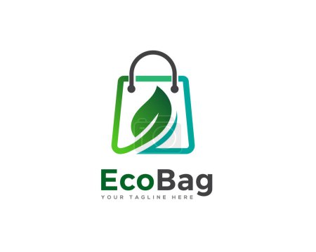 Illustration for Line art green eco leaf bag logo template illustration inspiration - Royalty Free Image