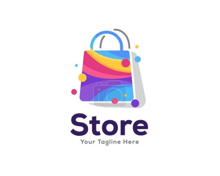 Illustration for Modern lively colorful shopping bag logo template illustration - Royalty Free Image
