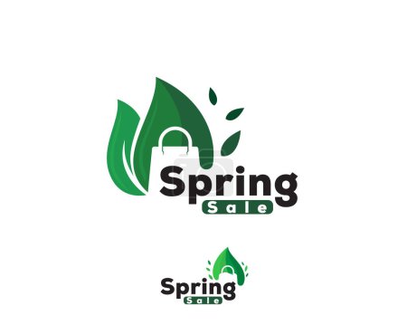 Illustration for Spring sale green eco shopping bag logo template illustration - Royalty Free Image