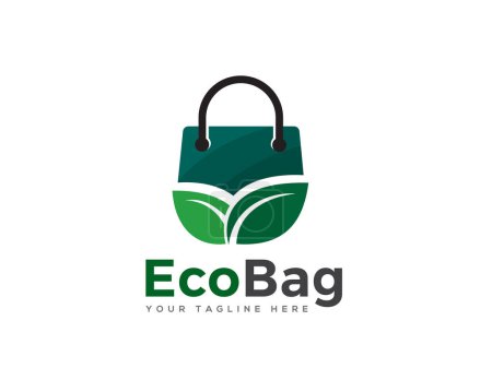 Illustration for Organic eco green leaf shopping bag logo template illustration - Royalty Free Image