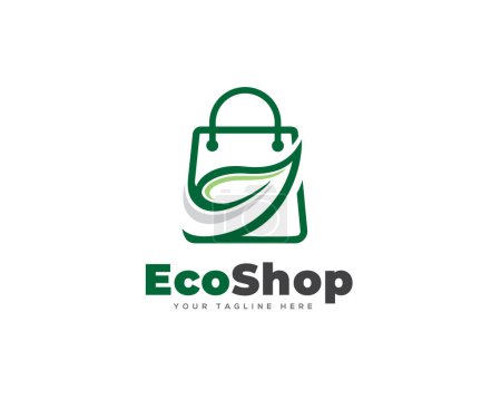 Illustration for Simple line green leaf eco organic bag logo template illustration - Royalty Free Image