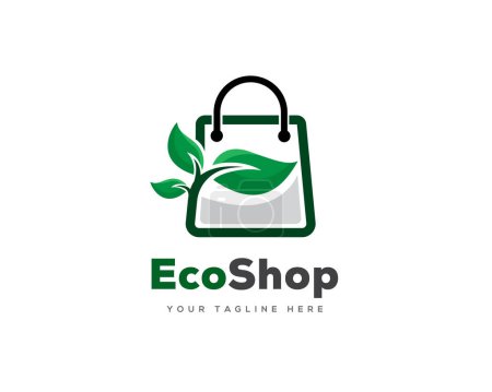 Illustration for Eco green leaf organic shopping bag logo template illustration - Royalty Free Image