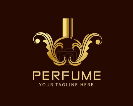 Illustration for Elegant gold perfume bottle logo design illustration - Royalty Free Image