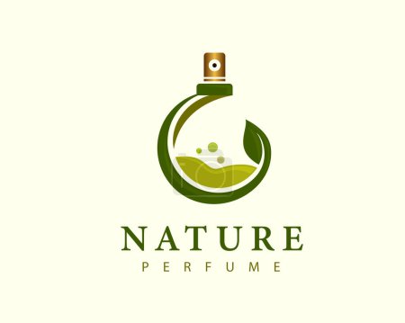 Illustration for Eco leaf herbal liquid perfume bottle logo template illustration - Royalty Free Image