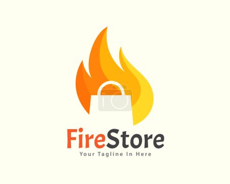 Téléchargez les photos : Sac chaud feu magasin logo icône logo modèle illustration - en image libre de droit