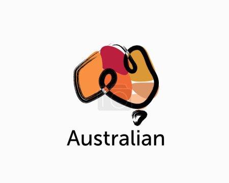 Téléchargez les illustrations : Carte australienne carte dessinée art logo symbole conception modèle illustration - en licence libre de droit