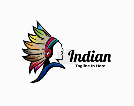 Ilustración de Indio cabeza arte mascota guerrero dibujado logotipo diseño plantilla ilustración - Imagen libre de derechos