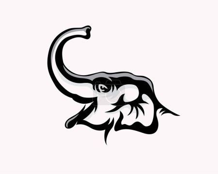 Téléchargez les photos : Tête d'éléphant tronc vers le haut dessin art logo conception modèle illustration inspiration - en image libre de droit