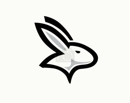 Téléchargez les photos : Ligne simple profil tête lapin lapin dessin art logo symbole icône conception modèle illustration - en image libre de droit