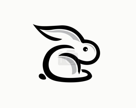 Illustration for Simple drawn art mono line sitting rabbit logo symbol design template illustration inspiration - Royalty Free Image