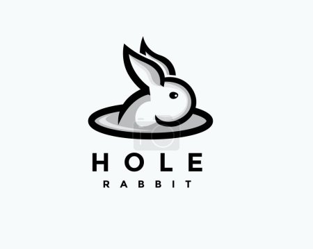 Illustration for Simple drawn art rabbit bunny hide in hole logo icon symbol design template illustration inspiration - Royalty Free Image