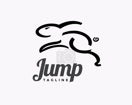 Téléchargez les illustrations : Ligne moderne lapin simple saut dessiné art logo symbole conception modèle illustration - en licence libre de droit