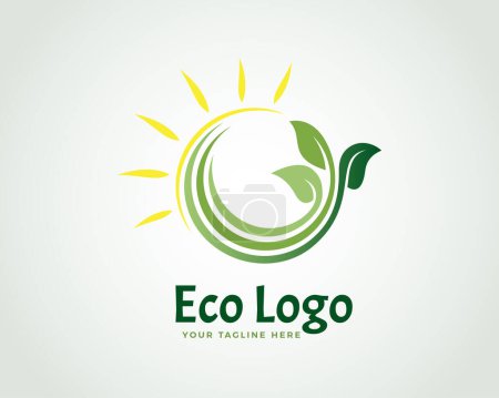 Ilustración de Hoja ecológica abstracta crecer con el logotipo del sol icono símbolo diseño plantilla ilustración inspiración - Imagen libre de derechos