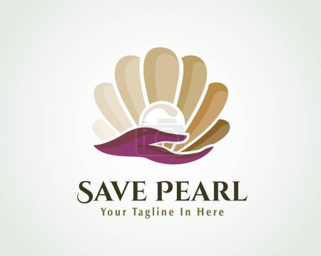 Ilustración de Cuidado de la mano perla con concha abierta logo belleza joyería diseño plantilla ilustración - Imagen libre de derechos