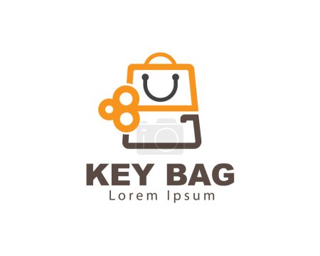 Illustration for Key bag shop security care line art logo design template illustration inspiration - Royalty Free Image