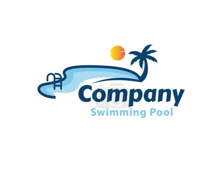Téléchargez les photos : Vue sur la plage piscine logo symbole conception modèle illustration inspiration - en image libre de droit