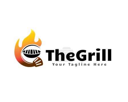Téléchargez les illustrations : Barbecue grill chaud logo design vectoriel modèle illustration inspiration - en licence libre de droit