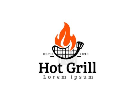 Téléchargez les illustrations : Barbecue grill chaud vintage simple logo design vectoriel modèle illustration inspiration - en licence libre de droit