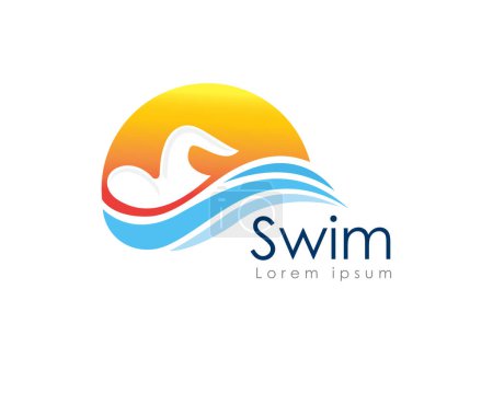 Téléchargez les illustrations : Abstrait natation fond soleil logo conception modèle illustration inspiration - en licence libre de droit