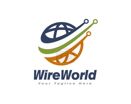 Ilustración de Mundo tierra globo tecnología alambre conexión logotipo icono símbolo diseño plantilla ilustración inspiración - Imagen libre de derechos