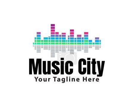 Ilustración de Abstracto música estudio ciudad barra pulso logotipo icono símbolo diseño plantilla ilustración inspiración - Imagen libre de derechos