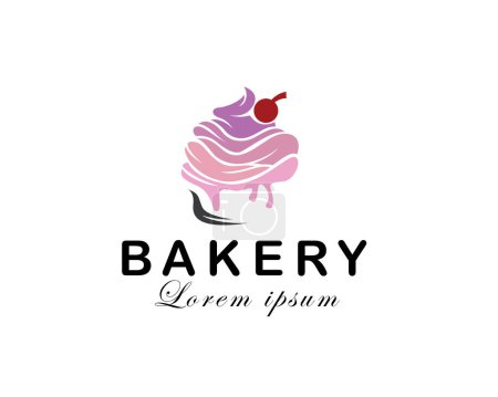 Illustration for Beauty cream art cherry bakery food logo icon symbol design template illustration inspiration - Royalty Free Image