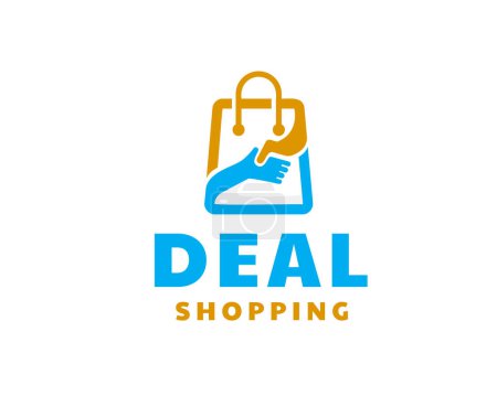 Illustration for Shopping deal commitment handshake paper bag logo icon symbol design template illustration inspiration - Royalty Free Image