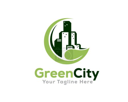 Téléchargez les illustrations : Eco vert feuille ville bâtiment logo icône symbole conception modèle illustration inspiration - en licence libre de droit