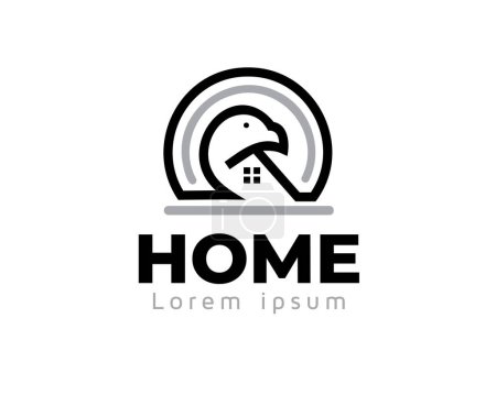 Téléchargez les photos : Ligne simple maison oiseau logo icône symbole conception modèle illustration inspiration - en image libre de droit