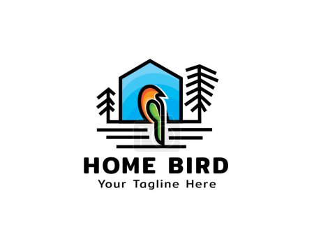 Téléchargez les photos : Accueil oiseau ligne art logo icône symbole conception modèle illustration inspiration - en image libre de droit