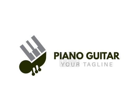 Téléchargez les illustrations : Piano simple guitare logo icône symbole conception modèle illustration inspiration - en licence libre de droit