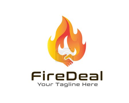 Illustration for Hot fire deal handshake logo icon symbol design template illustration inspiration - Royalty Free Image