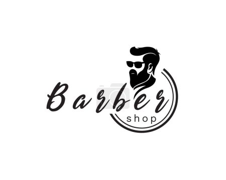 Téléchargez les photos : Barbier avec hommes coiffure barbe vintage logo icône symbole conception modèle illustration inspiration - en image libre de droit
