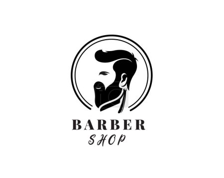 Téléchargez les photos : Barbier avec hommes coiffure barbe vintage logo icône symbole conception modèle illustration inspiration - en image libre de droit
